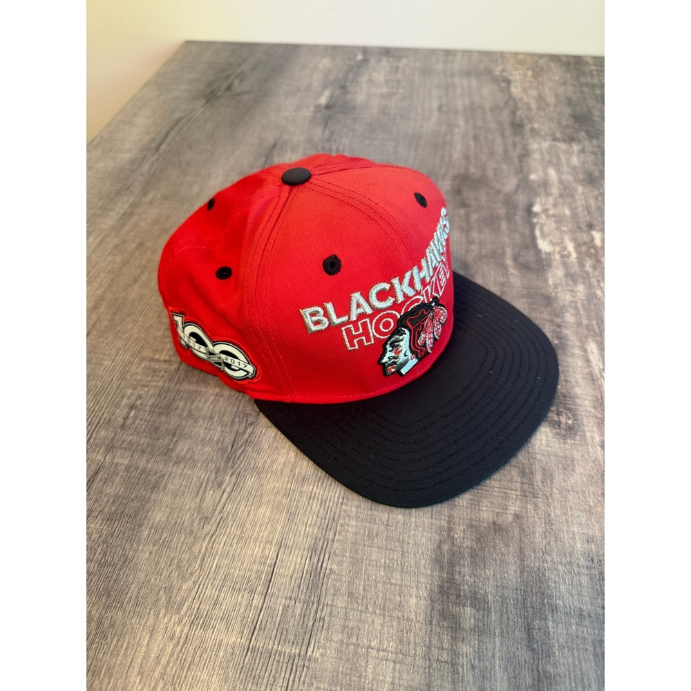 Adidas Chicago Blackhawks NHL 100th Anniversary Snapback Hat Red Black 720VZ